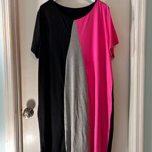 Colorblock T Shirt Dress Pink Gray Black Plus Size 3XL Casual Lounge Dress